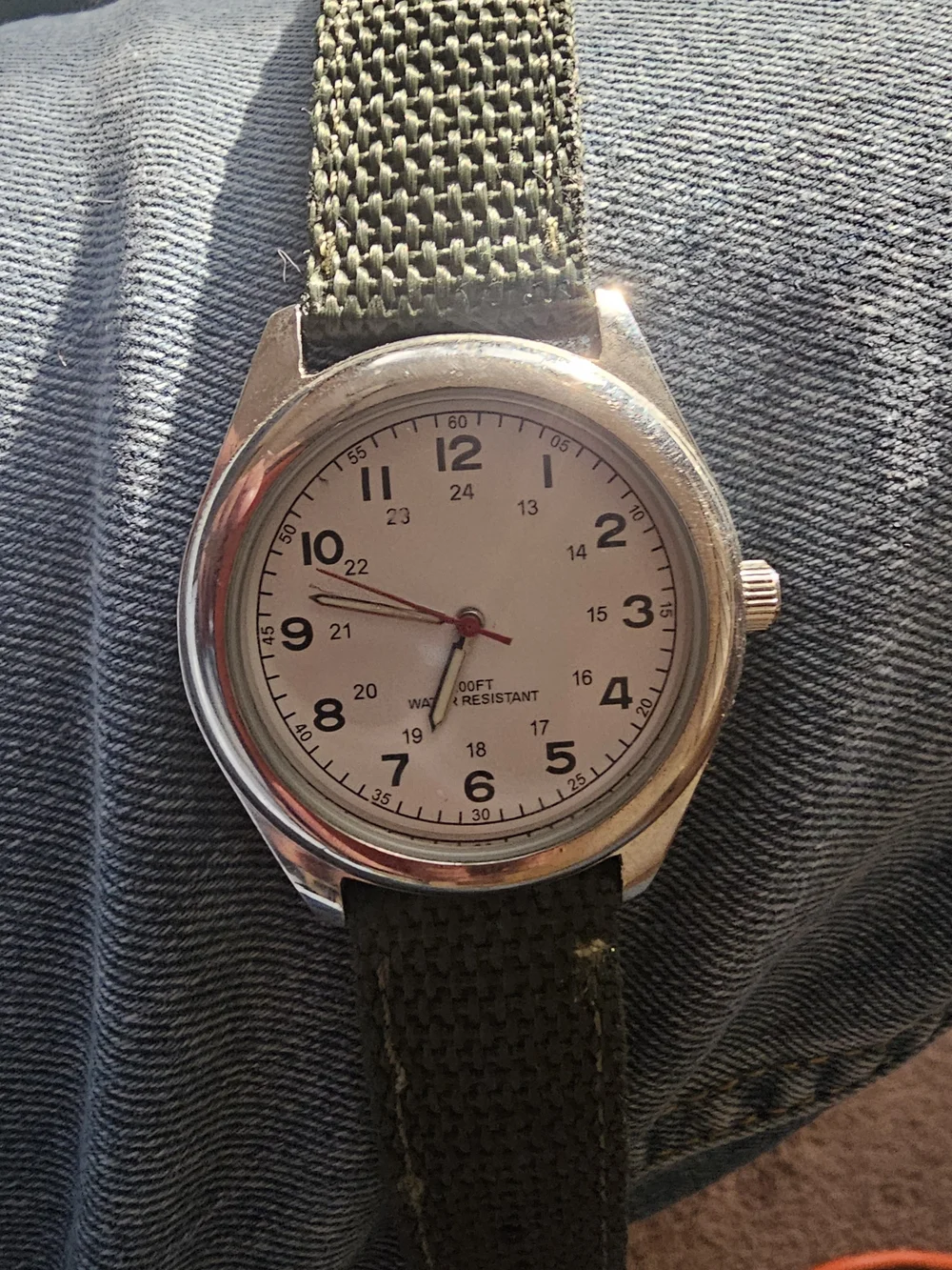 Source Unknown Olive Green Field Watch with Silver Case
